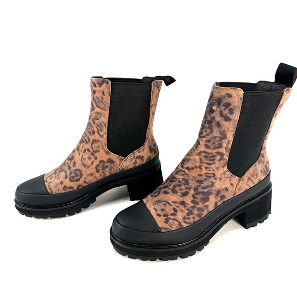 NEW Timberland Womens Kori Park 2.0 Brown Nubuck Leopard Print Chelsea Boots 10 - Picture 2 of 7